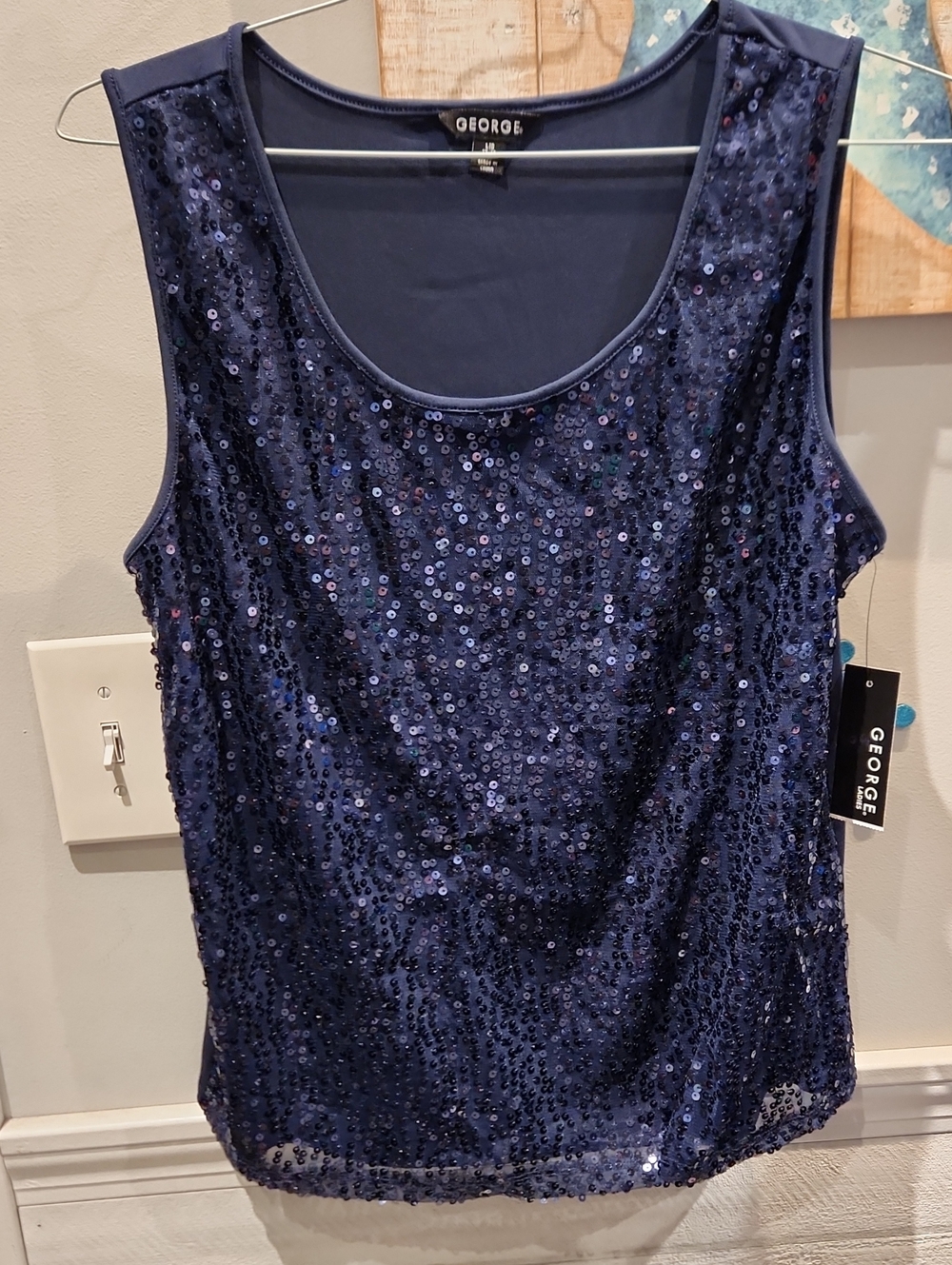 NWT George Navy Sequin Scoop Neck Tank Women's Sz L/G (12-14)